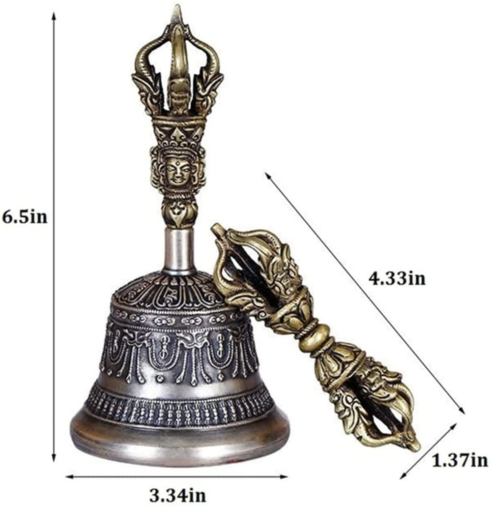 6.5" Tibetan Buddhist Meditation Bell and Dorje Set, Made in Nepal-100% Handmade Dharma Objects Copper Bell for Home Decoration for Meditation, Prayer, Reiki, Clarity, Focus, Healing Dorje Set