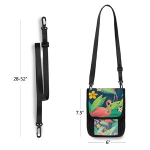 Colorful Flamingo Birds Pattern Cellphone Purse Ccrossbody, Crossbody Phone Purse for Women, Cute Small Phone Bag Shoulder Wallet Purse with Card Slots,6 x 7.5 inch