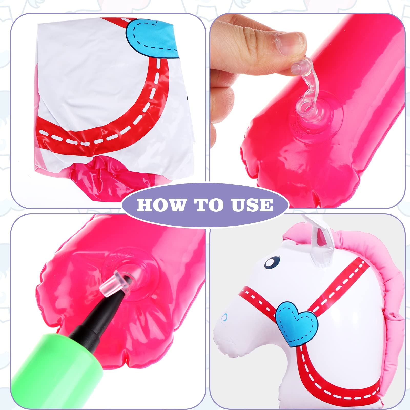 OBANGONG 4 Pcs Inflatable Stick Horse Inflatable Horse Head Stick Balloon Funny Stick Horse Toy for Kids Inflatable Horse on a Stick for Western Cowboy Pony Horse Baby Shower Cowboy Party Supplies