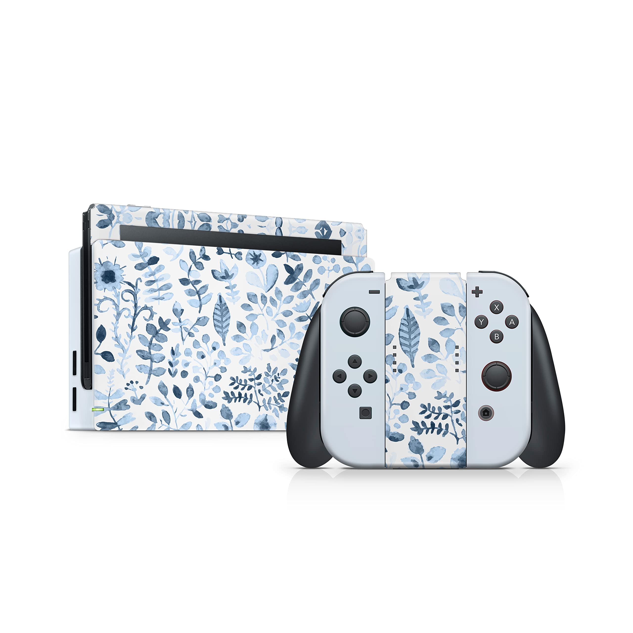 Tacky Design Flowers Skin Compatible with Nintendo Switch Skin Wrap Cover, Blue Color for Nintendo Switch Stickers, Premium Vinyl 3M Full Wrap Decal, Compatible with Joy-Con, Console, Dock.