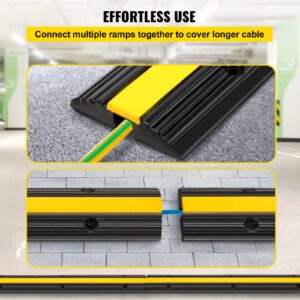 VEVOR Cable Protector Ramp, 4 Packs 1 Channel Speed Bump Hump, Heavy Duty Rubber Modular Rated 18000 LBS Load Capacity Protective Wire Cord Driveway Traffic, Black