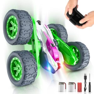 remote control car for boys 4-7, rc cars 2.4ghz 4wd double sided 360 rotating with sharp dual-color headlights, rc stunt car birthday xmas gift for boys girls kids 3 4 5 6 7 8-12 years old-green