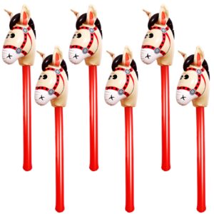 OBANGONG 6 Pcs Inflatable Stick Horse Inflatable Horse Head Stick Balloon Funny Stick Horse Toy for Kids Inflatable Horse on a Stick for Western Cowboy Pony Horse Baby Shower Cowboy Party Supplies