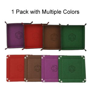 KISLANE Dice Tray 4 Pieces Folding Dice Tray, Felt Dice Tray Holder for DND, RPG, MTG and Other Board Games (Violet, Coffee, Green and Red)