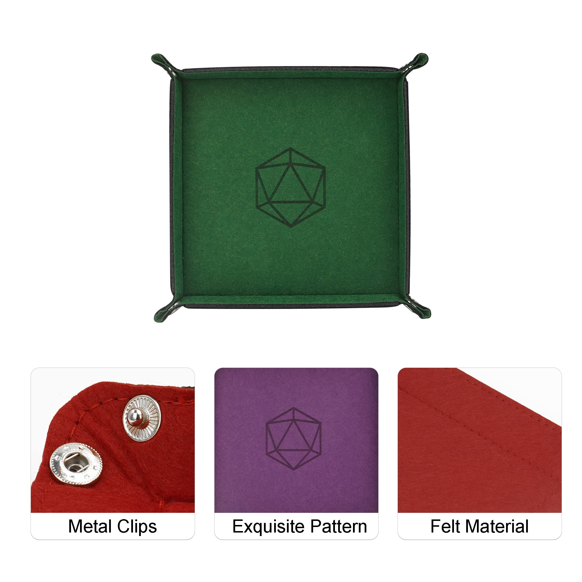 KISLANE Dice Tray 4 Pieces Folding Dice Tray, Felt Dice Tray Holder for DND, RPG, MTG and Other Board Games (Violet, Coffee, Green and Red)