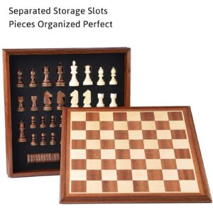 VAMSLOVE Chess and Checkers Board Game Sets for Adults Wooden Deluxe 15 inch Wood Board Box with Storage, Classic 2 in 1 Large Size with Chess Pieces - 3” King Height - 2 Extra Queens