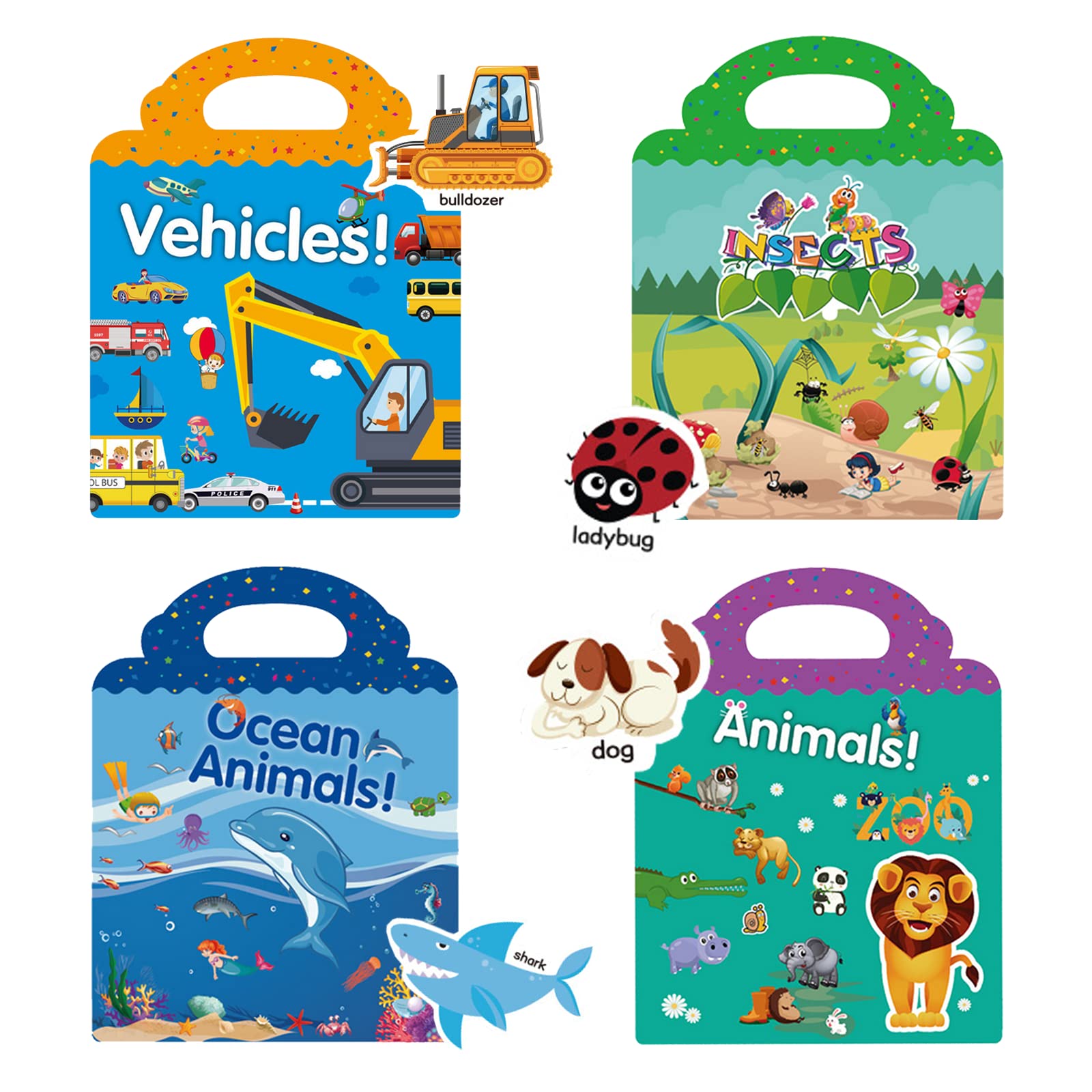 Sticker Books for Kids, Window Clings for Kids Toddlers, Reusable Activity Book Vehicle Insect Ocean Animal for Boys Girls Preschool Educational Travel Toys Birthday Gifts for Kids 3 4