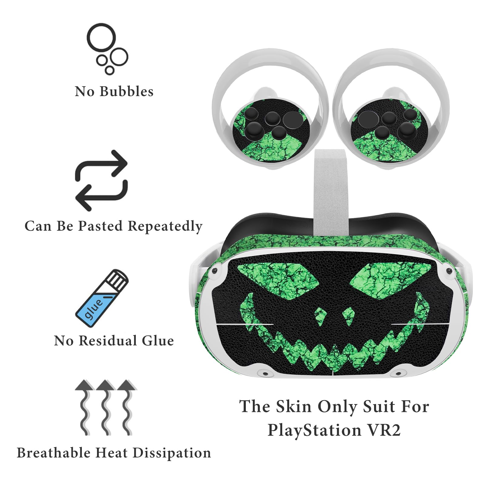 Geekria VR Headset & Controller Handle Skin Compatible with Meta Quest 2 Protective Cover, Protective Durable Scratch Resistant Horror Sticker