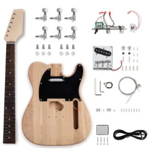 Fistrock DIY Electric Guitar Kit Beginner Kit 6 String Right Handed with Ash Body Hard Maple Neck Rosewood Fingerboard Chrome Hardware Build Your Own Guitar.