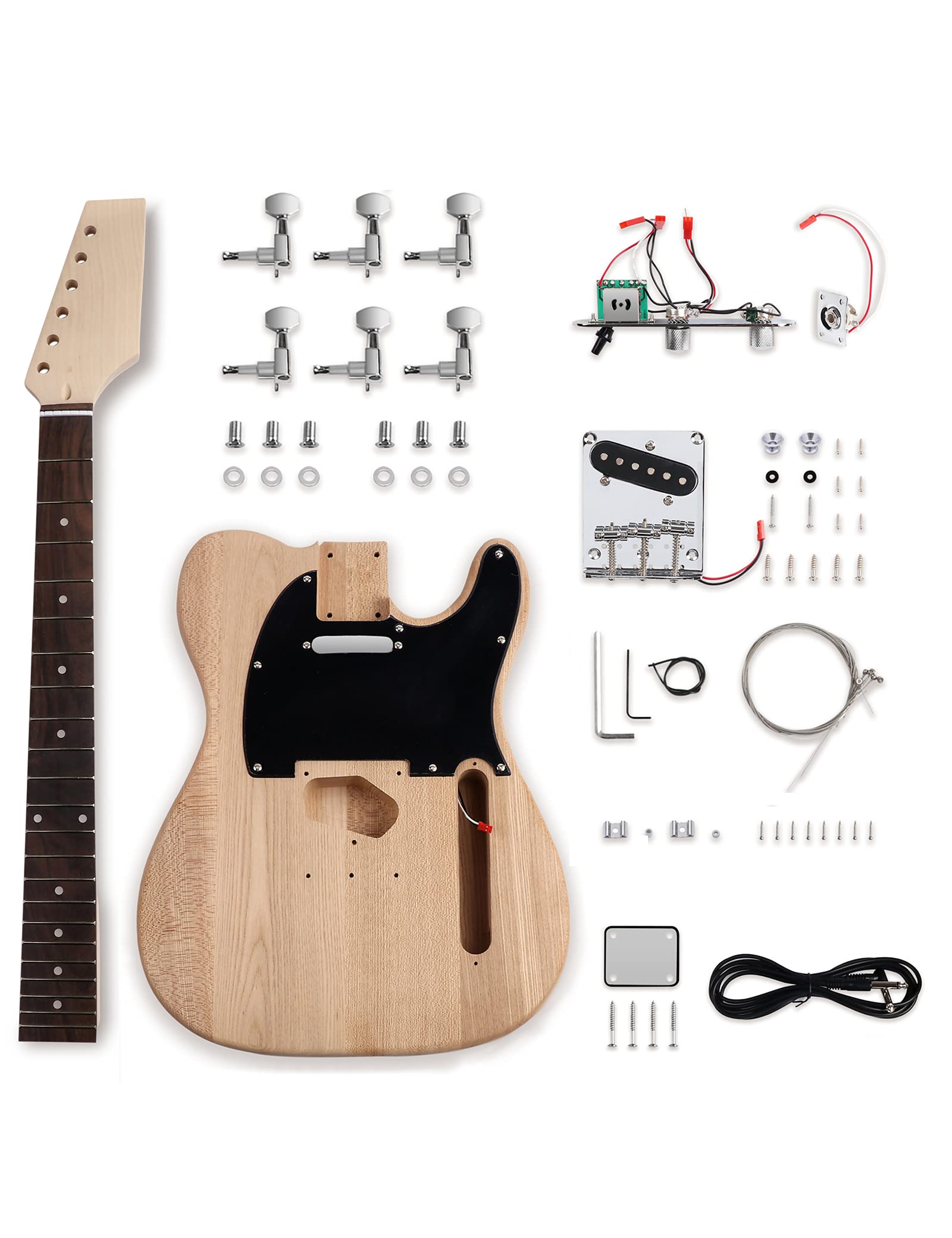 Fistrock DIY Electric Guitar Kit Beginner Kit 6 String Right Handed with Ash Body Hard Maple Neck Rosewood Fingerboard Chrome Hardware Build Your Own Guitar.