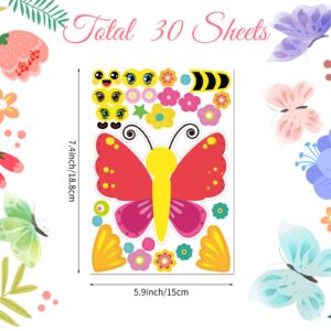 30 Pack Butterflies Stickers for Kids 5 Designs Butterfly Crafts Make a Face Stickers DIY Mix and Match Make Your Own Decals for Festival Gifts Rewards Arts Projects Party Favors Games School Summer