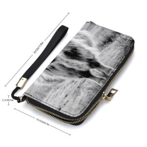 Donnapink Scotland Highland Cattle Cow Landscape Black White Soft PU Leather Clutch Long Bifold Wallet, Coin Purse Credit Pass Case, Unisex Durable Card-Holder Slim Billfold Money Storage