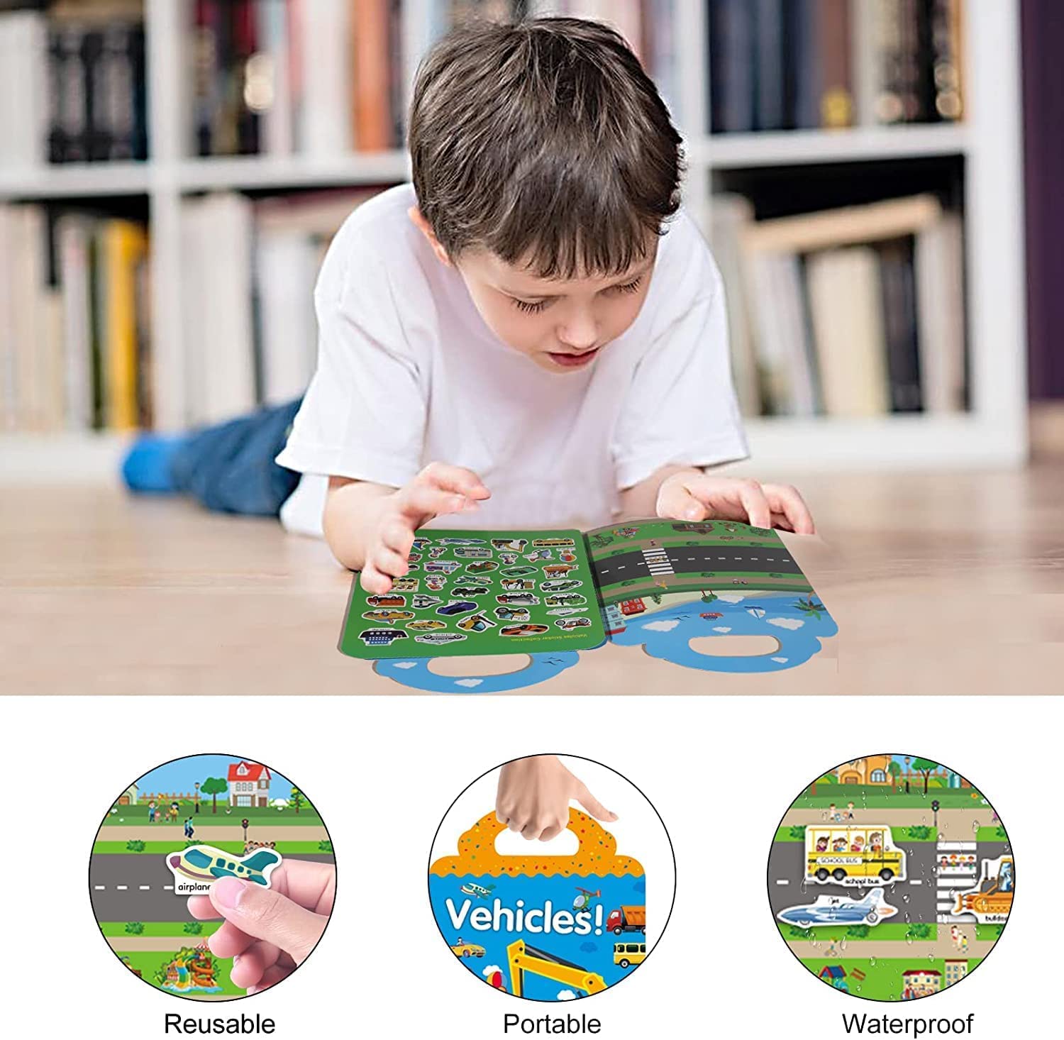 Sticker Books for Kids, Window Clings for Kids Toddlers, Reusable Activity Book Vehicle Insect Ocean Animal for Boys Girls Preschool Educational Travel Toys Birthday Gifts for Kids 3 4