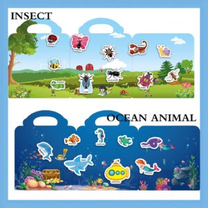 Sticker Books for Kids, Window Clings for Kids Toddlers, Reusable Activity Book Vehicle Insect Ocean Animal for Boys Girls Preschool Educational Travel Toys Birthday Gifts for Kids 3 4