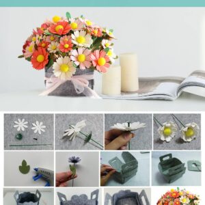 DIY Felt Flower Art Craft Kit,DIY Felt Daisy Bouquet Kit, Floral Gifts,Beginner Craft Kit,Arrange Pre-Cut Felt Flowers and Foliage