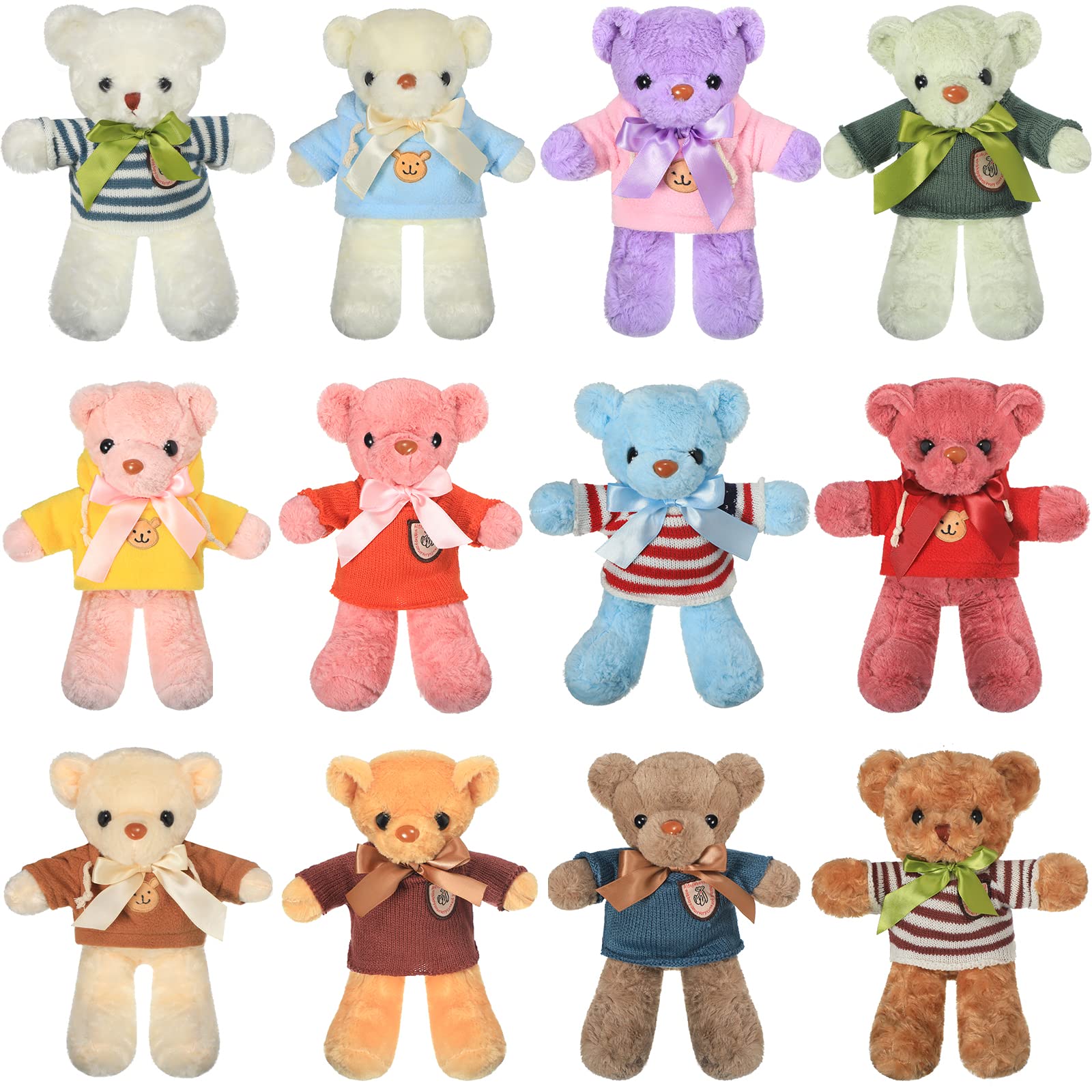 Zhanmai 12 Set Bear Stuffed Animal with Removable Clothes 12 Inch Cute Bears Soft Plush Toy Gift for Kids Boys Girls Baby Shower Birthday Party Favor Decoration Supplies