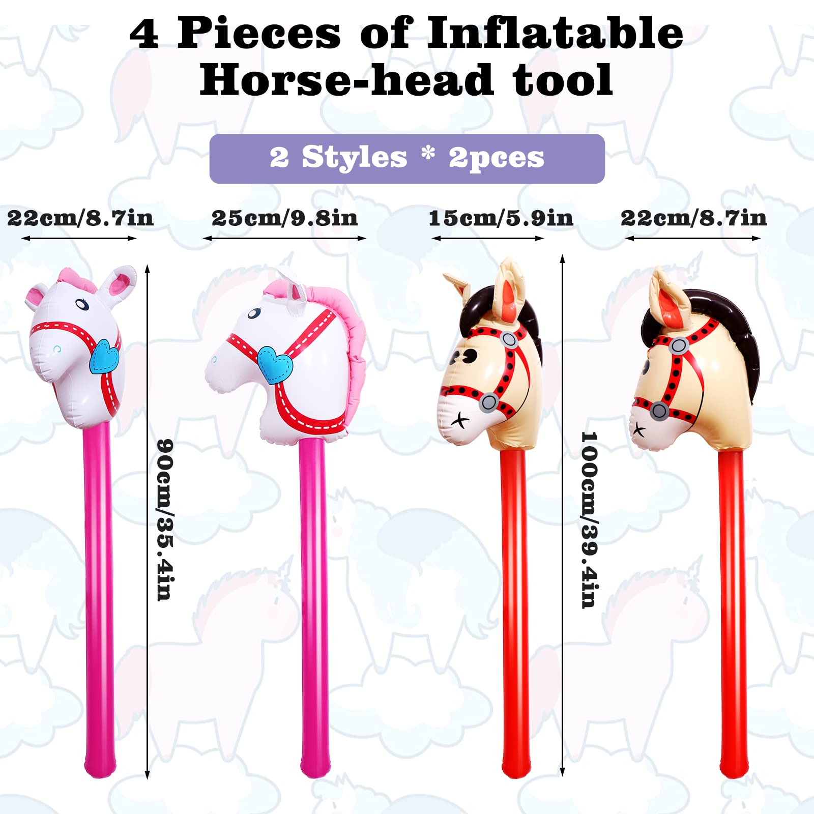 OBANGONG 4 Pcs Inflatable Stick Horse Inflatable Horse Head Stick Balloon Funny Stick Horse Toy for Kids Inflatable Horse on a Stick for Western Cowboy Pony Horse Baby Shower Cowboy Party Supplies