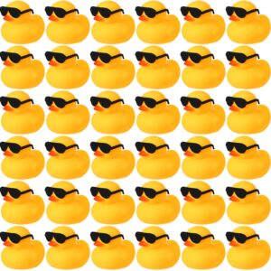 Chivao 36 Pcs Mini Rubber Ducks with 36 Sunglasses Rubber Ducks in Bulk Bathtub Duckies Toys for Kids Christmas Valentine's Day Gifts Birthday Party Favors Cruise(Yellow, Duck with Sunglasses)