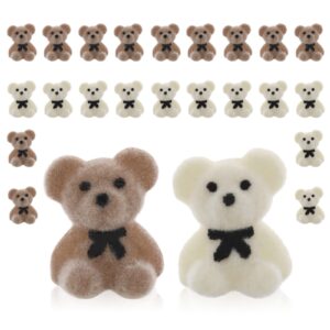 Prasacco 24 Pcs Mini Bears Small Acrylic Flocked Bear Plush Stuffed Tiny Bear Doll for DIY Keychain Birthday Wedding Graduation Decorations Party Favor (20mm/0.76Inch, 12 Brown+12 White)