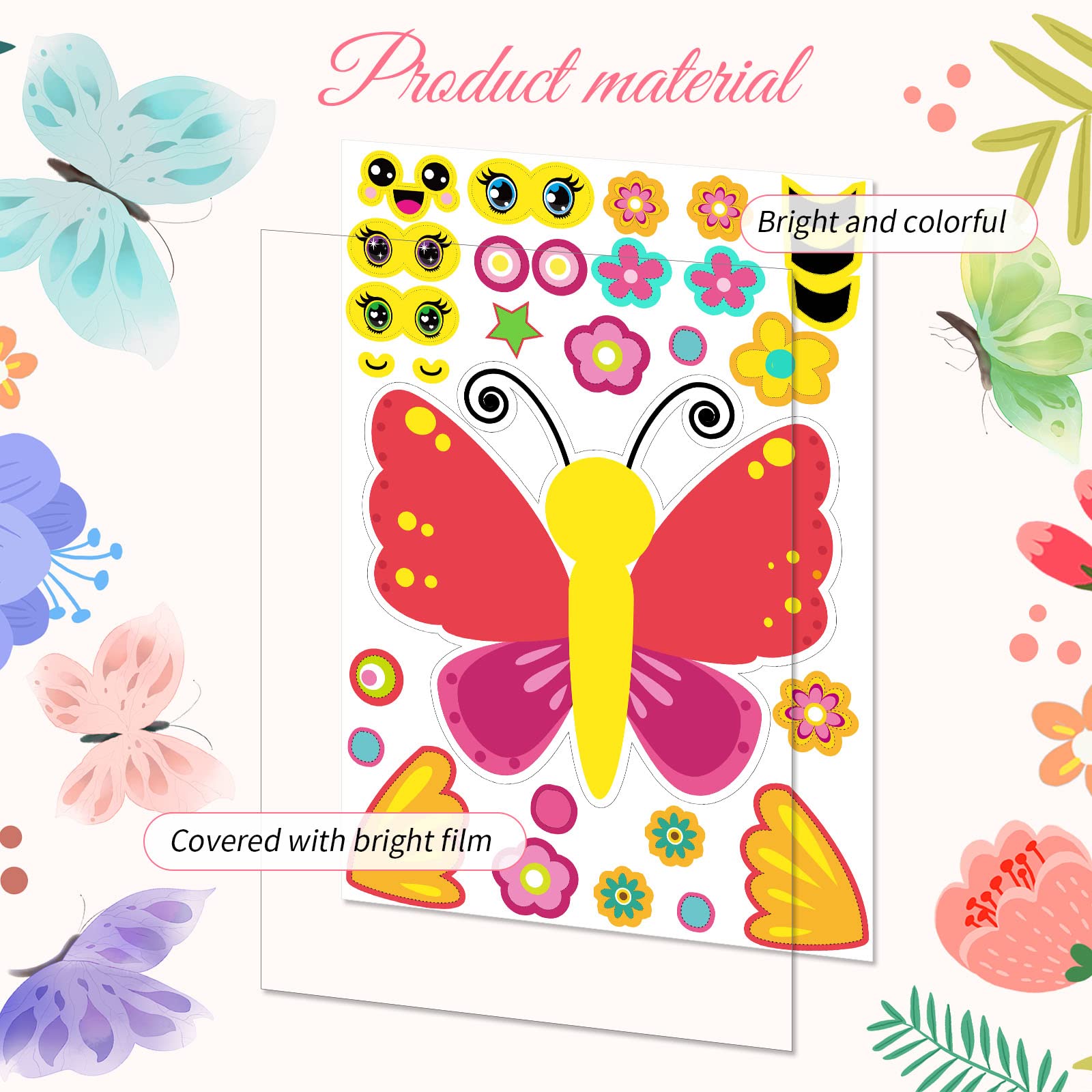 30 Pack Butterflies Stickers for Kids 5 Designs Butterfly Crafts Make a Face Stickers DIY Mix and Match Make Your Own Decals for Festival Gifts Rewards Arts Projects Party Favors Games School Summer