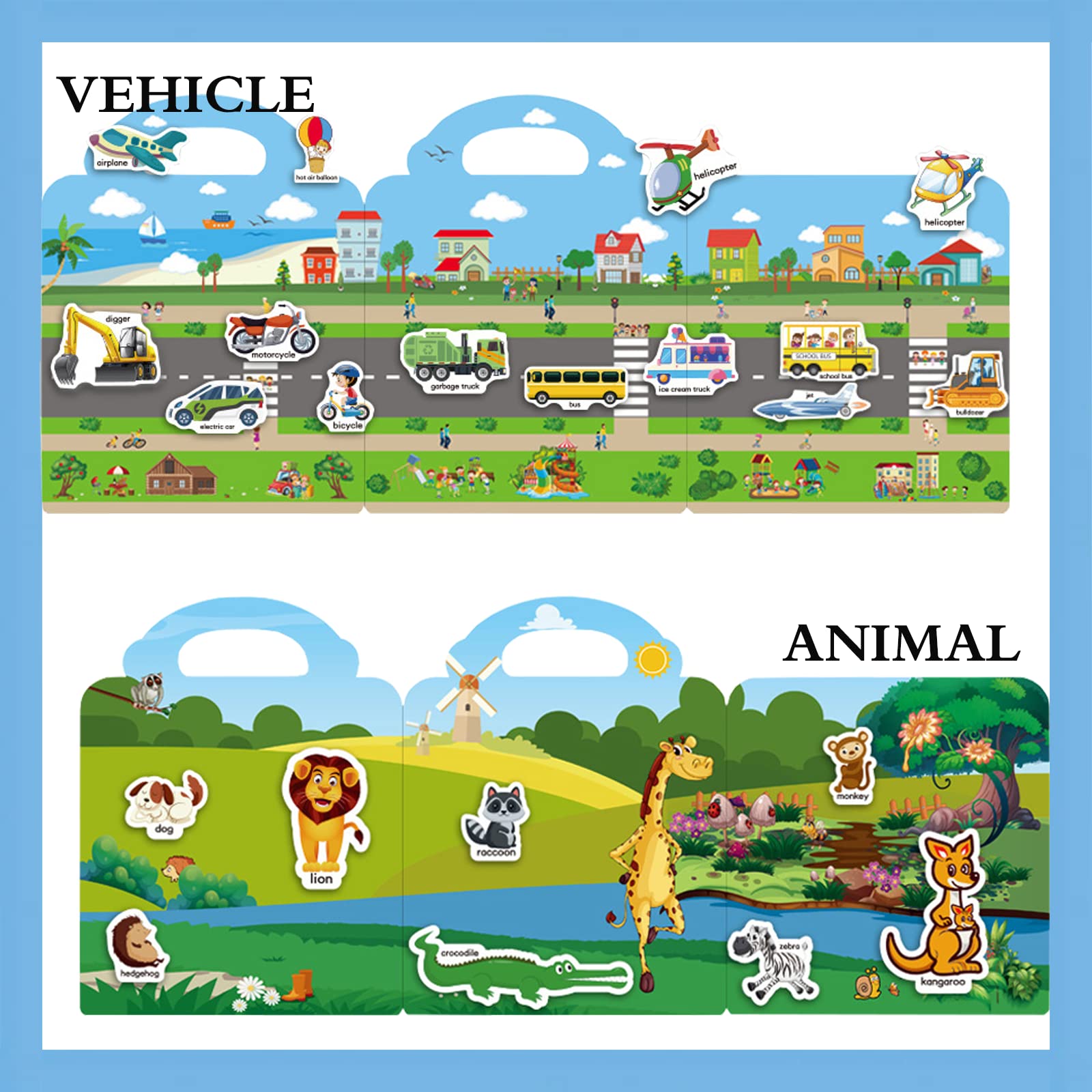 Sticker Books for Kids, Window Clings for Kids Toddlers, Reusable Activity Book Vehicle Insect Ocean Animal for Boys Girls Preschool Educational Travel Toys Birthday Gifts for Kids 3 4