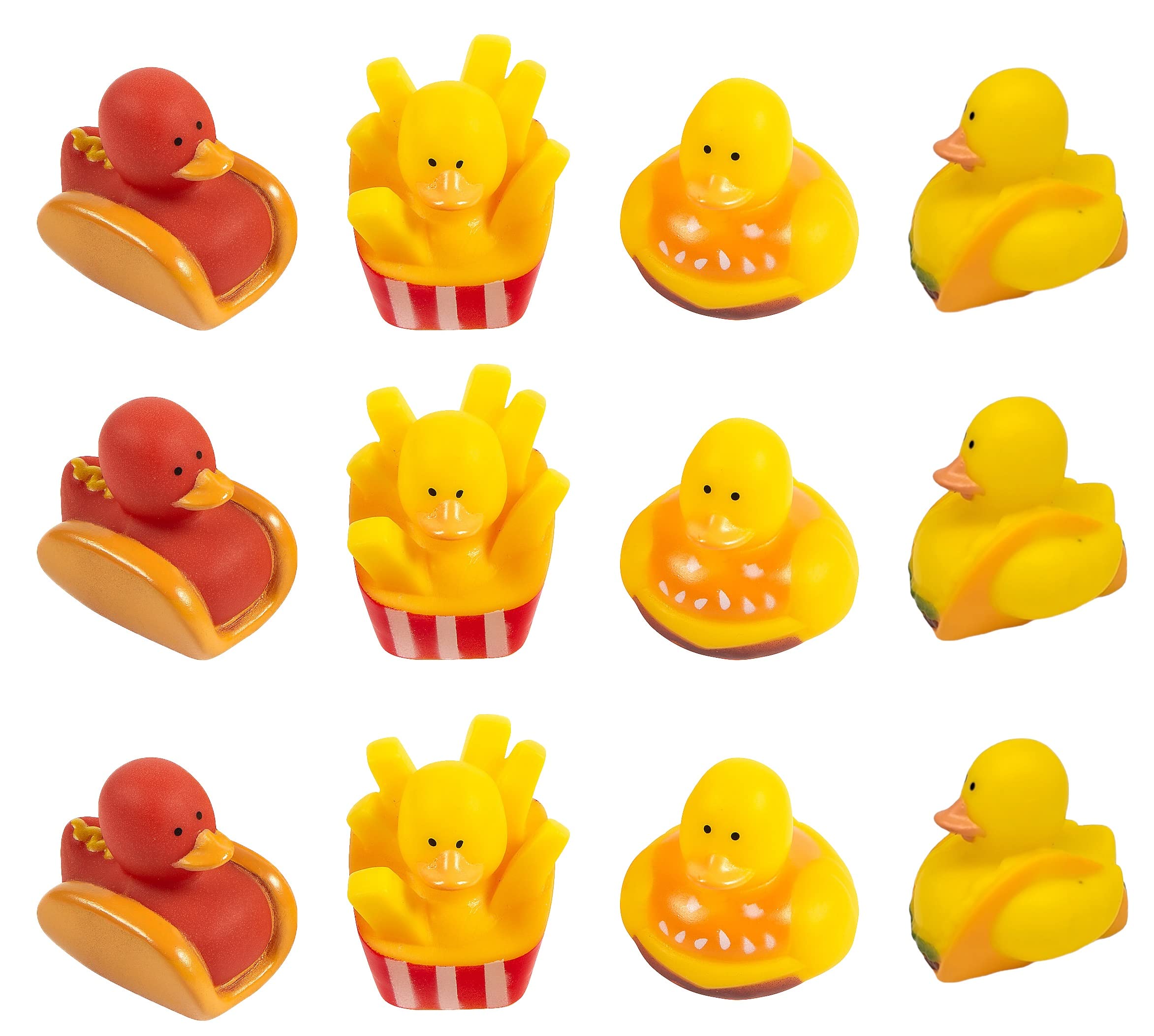 Cool Rubber Ducks (2") Standard Size. (12 Pack) Cute Duck Bath Tub Pool Toys. (Fast Food Rubber Duckies)