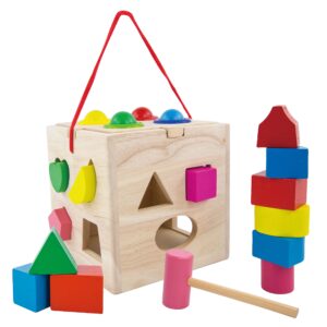 Evmark Toys & Games Wooden Shapes and Activity Cube - Simple Shapes for Toddlers and Preschoolers Montessori Learning