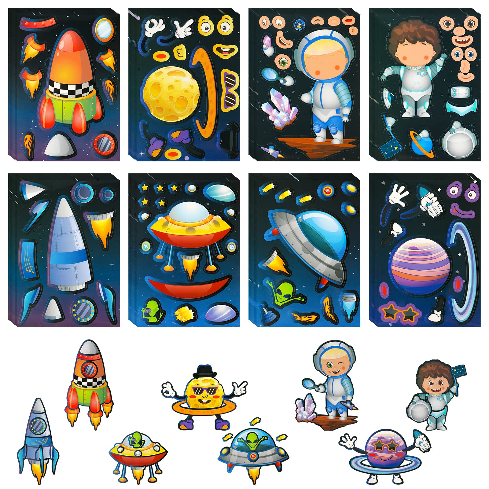 48 Sheets Space Stickers for Kids Planet Make Your Own Stickers Outer Space Sticker Make a Face Astronaut Stickers Solar System Stickers for Birthday Party Favors