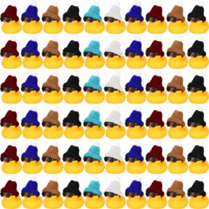 60 Pcs Mini Rubber Duck in Bulk with Sunglasses and Knitting Hats Sets, Yellow Rubber Ducky Valentine Duck Bath Toy Ducks Bathtub Toys for Gift Cruise Classroom Prizes Baby Shower Birthday Party