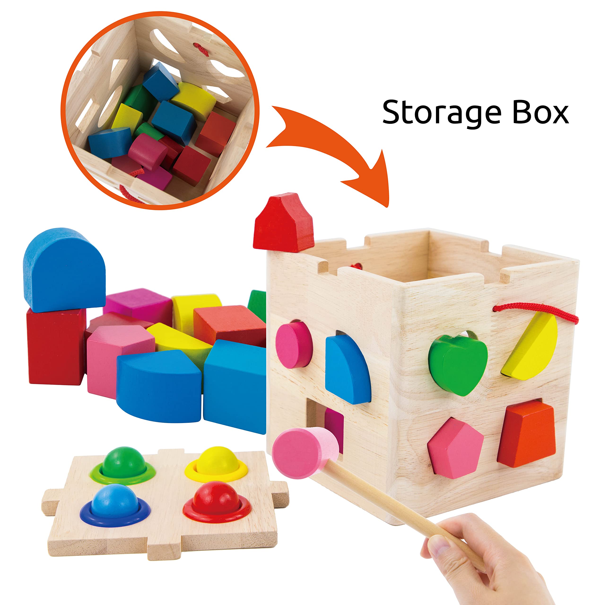 Evmark Toys & Games Wooden Shapes and Activity Cube - Simple Shapes for Toddlers and Preschoolers Montessori Learning