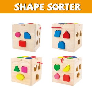 Evmark Toys & Games Wooden Shapes and Activity Cube - Simple Shapes for Toddlers and Preschoolers Montessori Learning