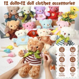 Zhanmai 12 Set Bear Stuffed Animal with Removable Clothes 12 Inch Cute Bears Soft Plush Toy Gift for Kids Boys Girls Baby Shower Birthday Party Favor Decoration Supplies