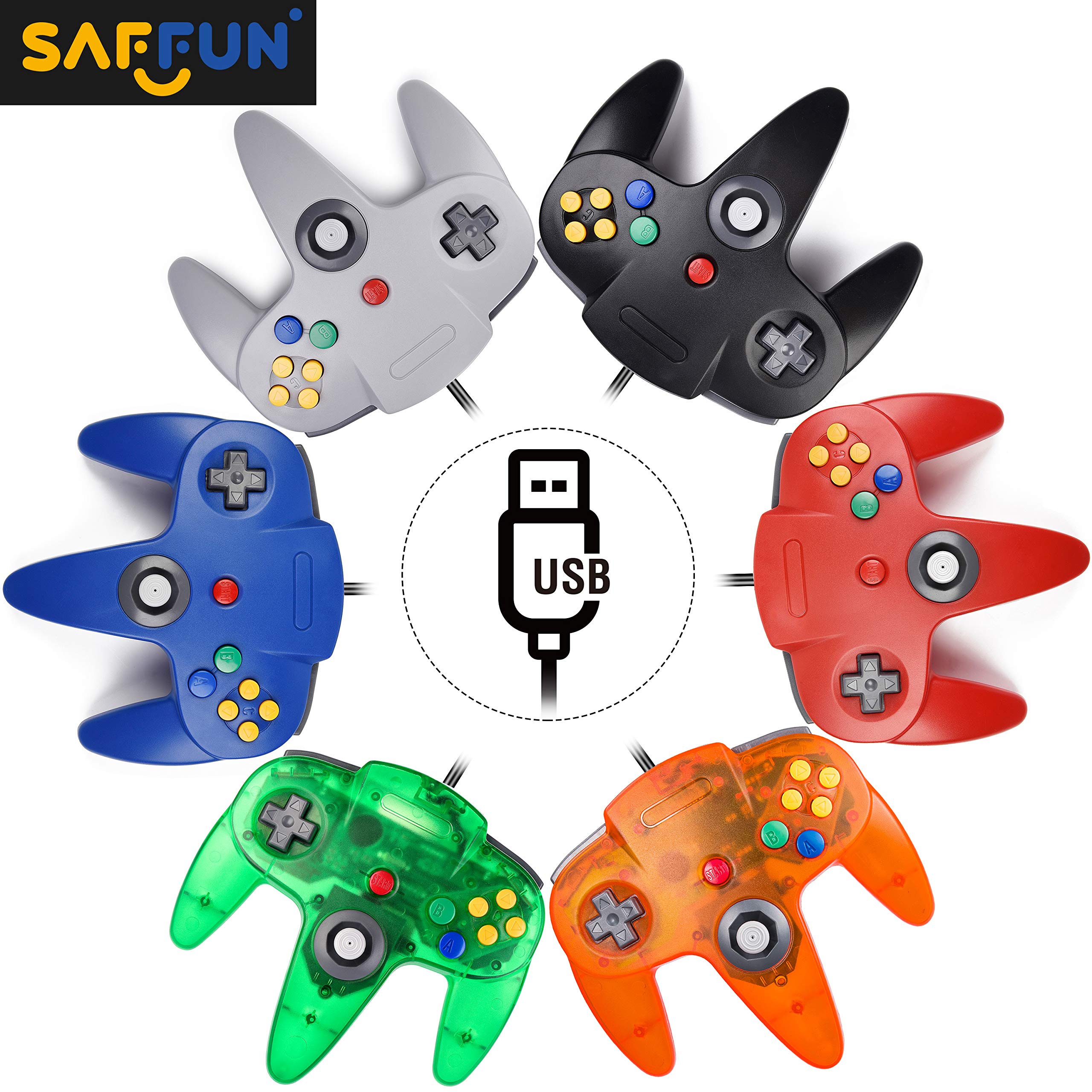 SAFFUN 2 Pack [USB Version] USB N64 Controller, N64 Wired PC Gamepad [3D Analog Stick] for Windows PC MAC Linux Raspberry Pi Genesis Higan Project 64 Retropie OpenEmu Emulator (Plug & Play) (Black)