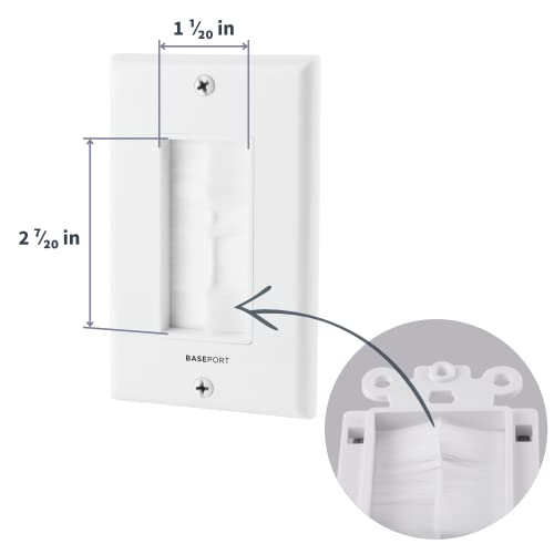 BASEPORT Brush Wall Plate Cable Pass Through Insert for Behind Wall Cable Management - White Single Gang Brush Plate with Low Voltage Mounting Bracket to Hide Wires In Wall, 2 pack