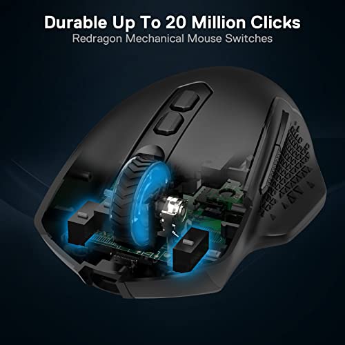 Redragon M810 Pro Wireless Gaming Mouse, 10000 DPI Wired/Wireless Gamer Mouse w/Rapid Fire Key, 8 Macro Buttons, 45-Hour Reliable Power Capacity and RGB Backlit for PC/Mac/Laptop