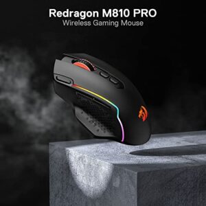 Redragon M810 Pro Wireless Gaming Mouse, 10000 DPI Wired/Wireless Gamer Mouse w/Rapid Fire Key, 8 Macro Buttons, 45-Hour Reliable Power Capacity and RGB Backlit for PC/Mac/Laptop