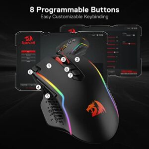 Redragon M810 Pro Wireless Gaming Mouse, 10000 DPI Wired/Wireless Gamer Mouse w/Rapid Fire Key, 8 Macro Buttons, 45-Hour Reliable Power Capacity and RGB Backlit for PC/Mac/Laptop