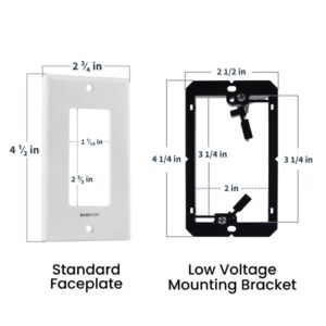 BASEPORT Brush Wall Plate Cable Pass Through Insert for Behind Wall Cable Management - White Single Gang Brush Plate with Low Voltage Mounting Bracket to Hide Wires In Wall, 2 pack