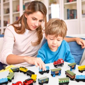 Atoylink 12Pcs Wooden Train Set Magnetic Train Toys for Toddlers Kids Engine Vehicles Toy Train Cars for Boys Girls Compatible with Train Tracks