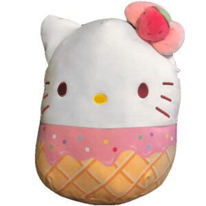 squishmallows official kellytoy sanrio squad squishy stuffed plush toy animal (hello kitty (strawberry ice cream), 12 inch)