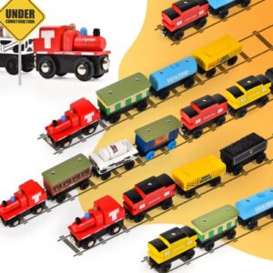 Atoylink 12Pcs Wooden Train Set Magnetic Train Toys for Toddlers Kids Engine Vehicles Toy Train Cars for Boys Girls Compatible with Train Tracks