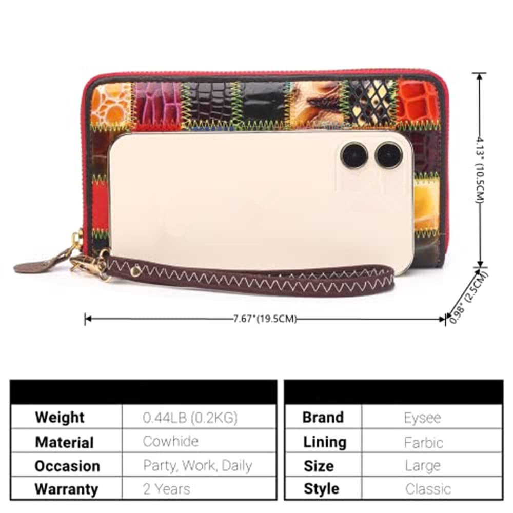 Eysee Women Wallets Genuine Leather Card Holder Organizer Purses Model Stitching Bag Wallet with Flap Phone Clutch Large Long Purse (Mode A-1)