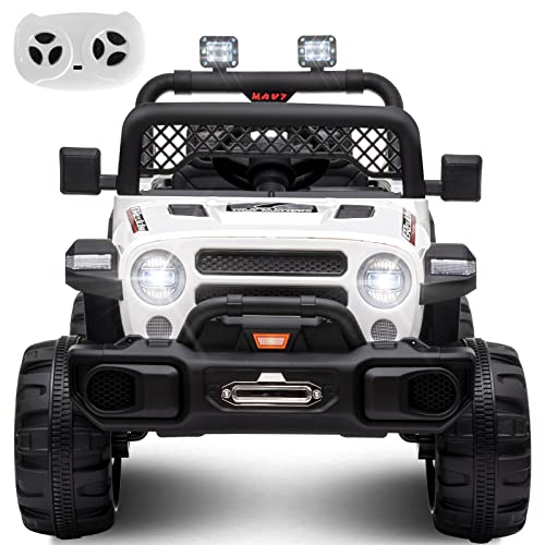 MOLACHI Kids Ride On Truck,12V Kids Electric Vehicles with Remote Control, Powered Ride on Toy Car with Large Seat, Safety Belt, Music, MP3, Ride on Toys for Age 3-5 Years Old(White)