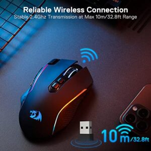 Redragon M810 Pro Wireless Gaming Mouse, 10000 DPI Wired/Wireless Gamer Mouse w/Rapid Fire Key, 8 Macro Buttons, 45-Hour Reliable Power Capacity and RGB Backlit for PC/Mac/Laptop