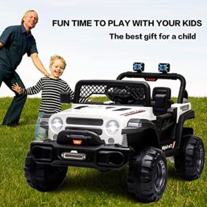 MOLACHI Kids Ride On Truck,12V Kids Electric Vehicles with Remote Control, Powered Ride on Toy Car with Large Seat, Safety Belt, Music, MP3, Ride on Toys for Age 3-5 Years Old(White)