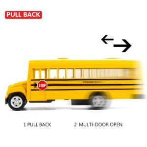 BDTCTK Diecast Yellow School Bus Toy Cars for Kids - 5 Inch Pull Back Car with Opening Doors and Rubber Tires