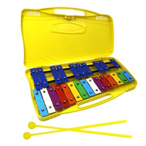 Soulmate Xylophone Instrument 25 Notes Glockenspiel Xylophone for kids Musical Toy Metal Keys,Professional Xylophone for Beginners, Music Teaching, Gifts (Yellow)