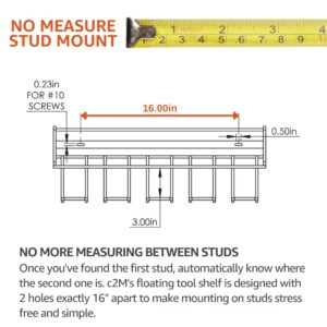 C2M Heavy Duty Floating Tool Shelf & Organizer | Wall Mounted Garage Storage Rack for Handheld & Power Tools | USA Made, 100# Weight Limit, Compact Steel Design | Perfect for Milwaukee Tools | Red