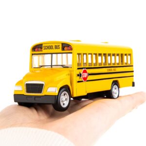 BDTCTK Diecast Yellow School Bus Toy Cars for Kids - 5 Inch Pull Back Car with Opening Doors and Rubber Tires