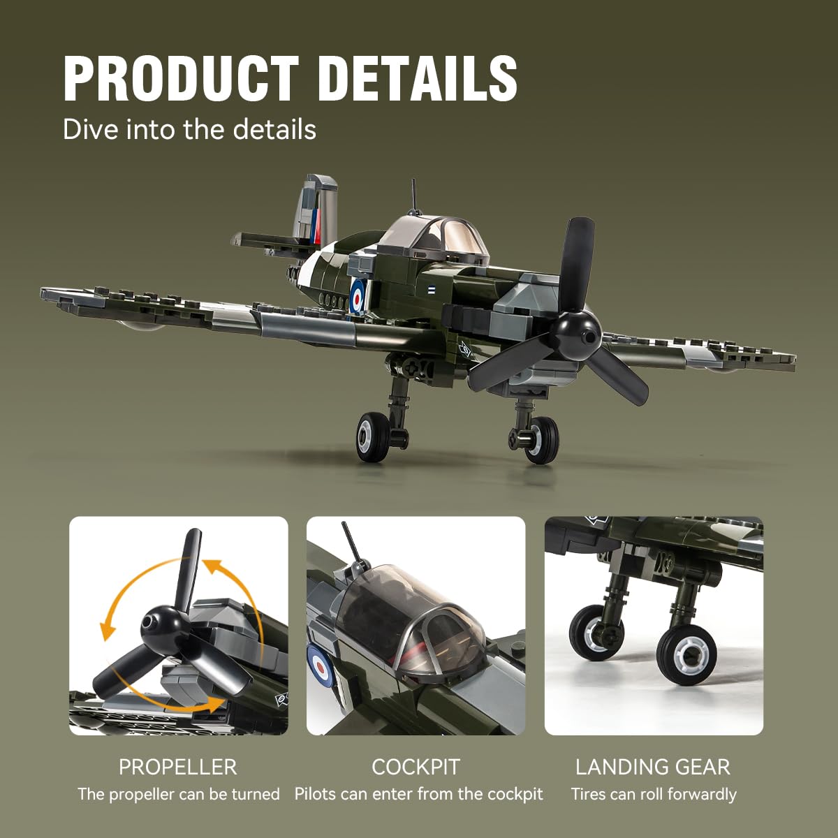 DAHONPA Spitfire Jet Military Army Fighter Building Bricks Set with 1 Figure, 290 Pieces Air-Force Build Blocks Toy, Gift for Kid and Adult